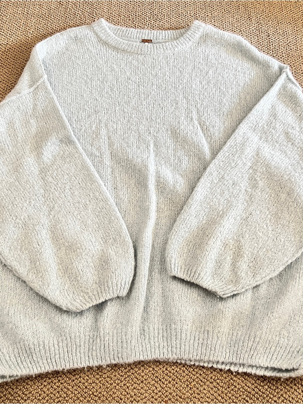 Free People Heather Light Blue Oversized Alpaca Crewneck Sweater-small
